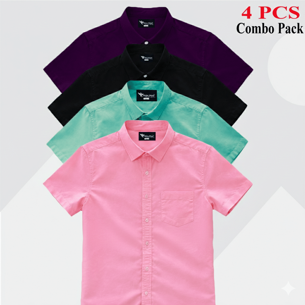 Gemini_Generated_Image_hrrwjhhrrwjhhrrw Premium Quality 100% Oxford Cotton Fabric Short Sleeve Shirt For Men's - Purple, Pest, Pink & Black. - Image 1