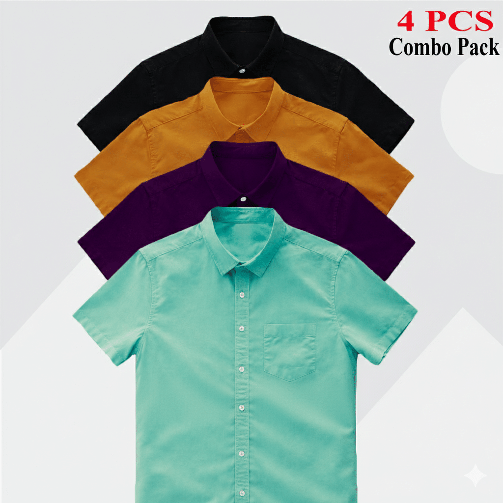 Gemini_Generated_Image_oj4c1poj4c1poj4c Premium Quality 100% Oxford Cotton Fabric Short Sleeve Shirt For Men's - Purple, Pest, Kathali & Black. - Image 1