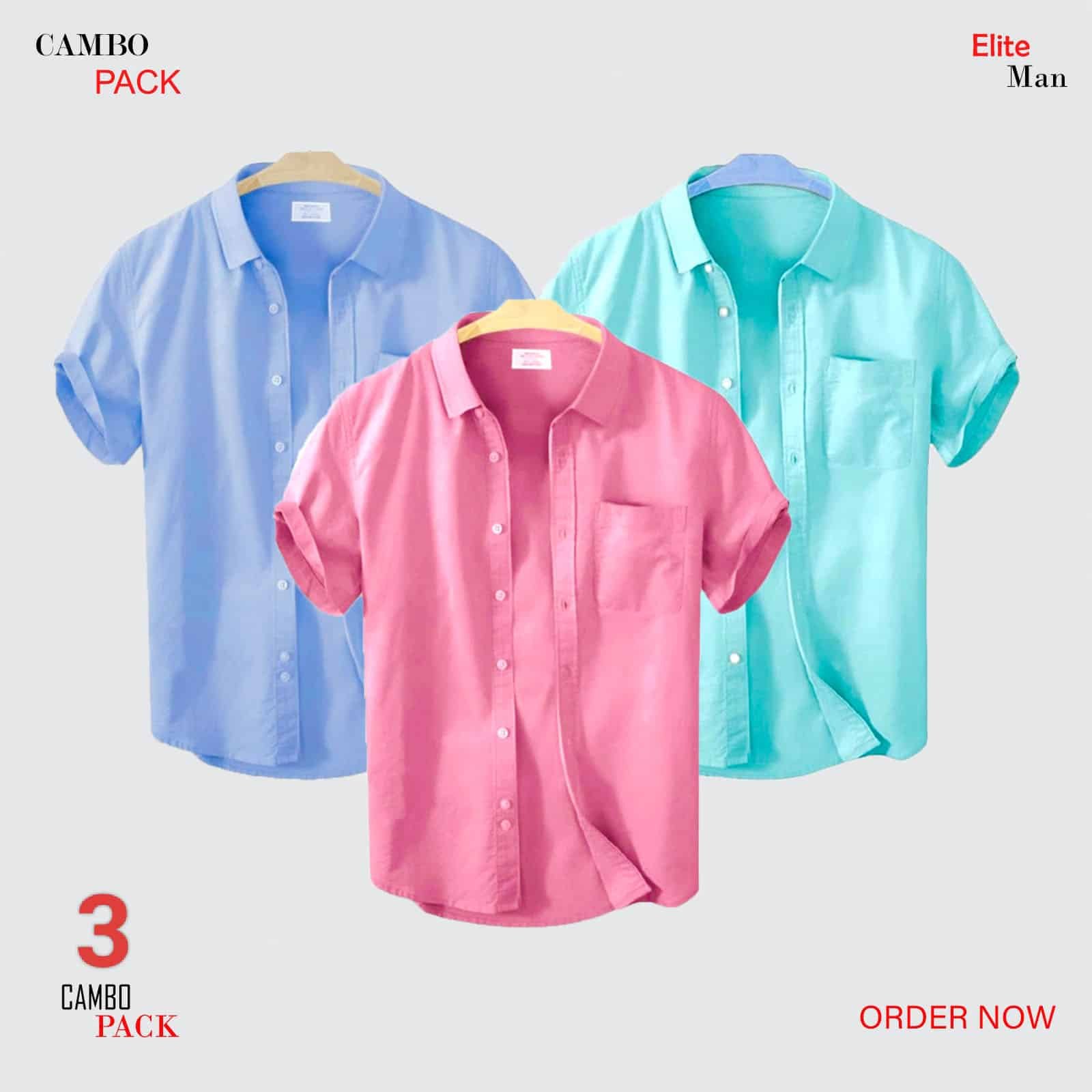 Oplus_0 Premium Quality 100% Oxford Cotton Fabric Short Sleeve Shirt For Men's -Pest, Sky blue & Pink - Image 1